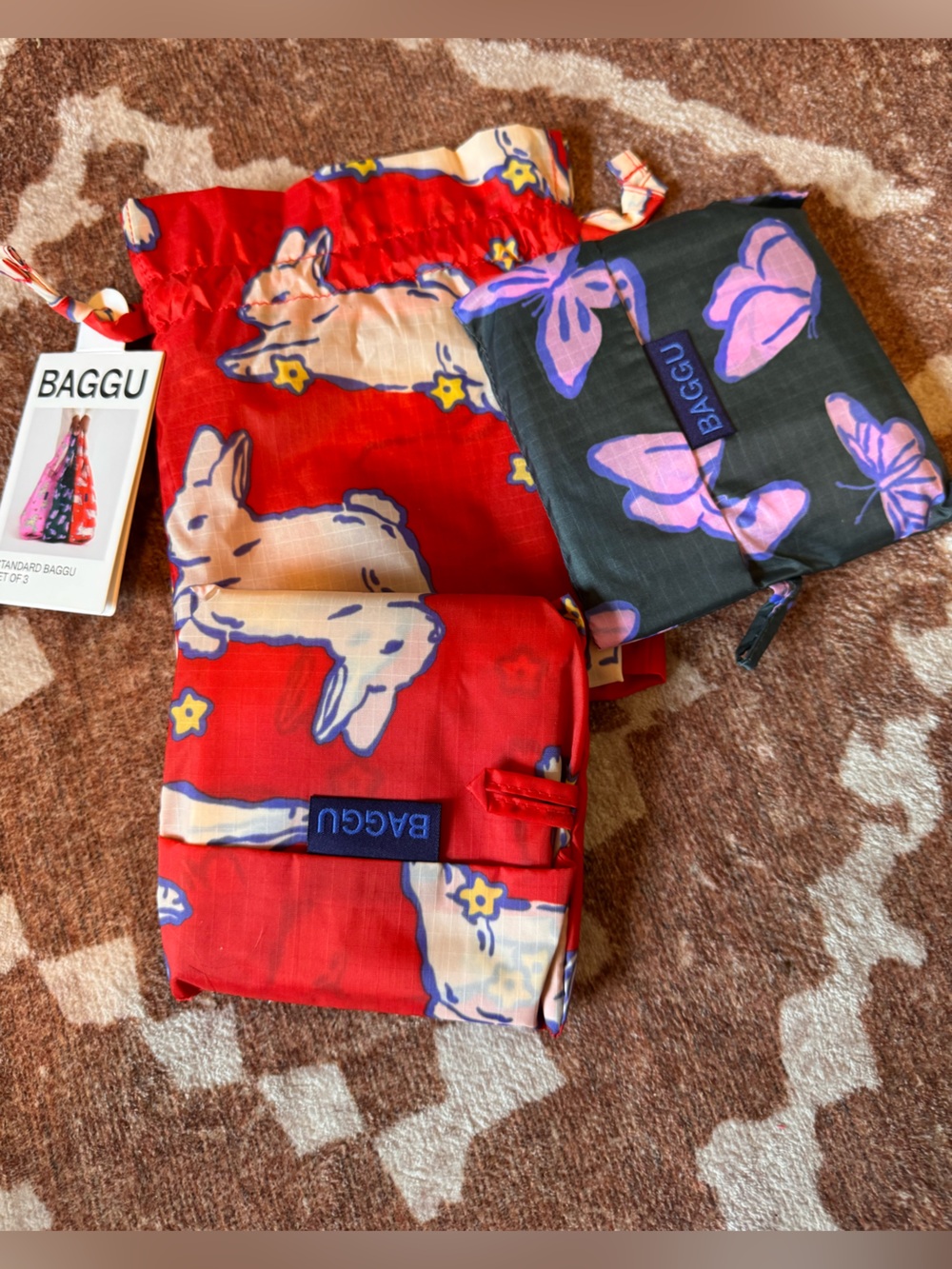 Retired Baggu standard set of 2 spring bunnies and butterflies NWT